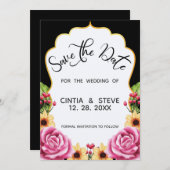 水彩花フレーム 結婚式 Save The Date カード (正面/裏面)