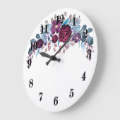 水彩花フローラリースレトロヴィンテージブルー ラージ壁時計 (傾斜)