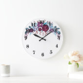 水彩花フローラリースレトロヴィンテージブルー ラージ壁時計 (ホーム)