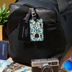 水彩花ブラックモノグラム金ゴールド ラゲッジタグ