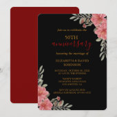 水彩花ブラック50結婚周年 招待状 (正面/裏面)