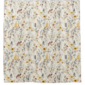 水彩花ブルゴーニュ黄色ブルーグリーン シャワーカーテン (正面)