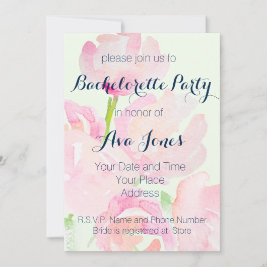 水彩花ブーケバチェロレッテ 招待状 (正面)