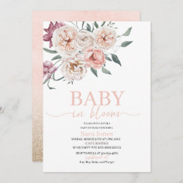 水彩花ベビーイン開花ベビーシャワー 招待状
