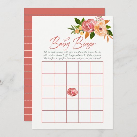 水彩花ベビーシャワーベビービンゴ 招待状 (正面/裏面)