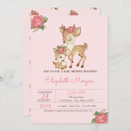 水彩花ベビーデアーズベビーシャワー 招待状 (正面/裏面)