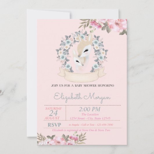 水彩花ベビーデアーズベビーシャワー 招待状 (正面)