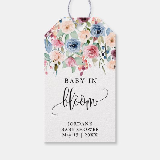 水彩花ベビー開花シャワーメッセージカード ギフトタグ (正面)