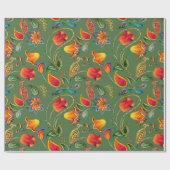 水彩花ペイズリー図 ラッピングペーパー (フラット)