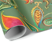 水彩花ペイズリー図 ラッピングペーパー (ロールコーナー)