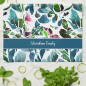 水彩花ボタニカルパターンモノグラム名 キッチンタオル (折り畳み)