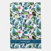 水彩花ボタニカルパターンモノグラム名 キッチンタオル (縦)