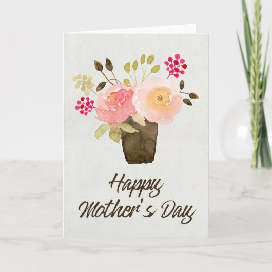 水彩花ポット- Happy Mother's Day Card カード (正面)