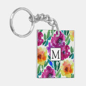 水彩花マルーンと黄色 キーホルダー (正面左)