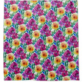 水彩花マルーンと黄色 シャワーカーテン (正面)