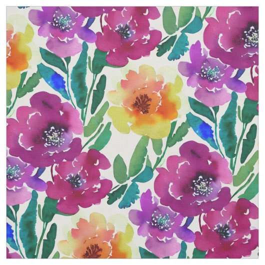 水彩花マルーンと黄色 ファブリック (見本)