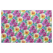 水彩花マルーンと黄色 ファブリック (ファットクウォーター)