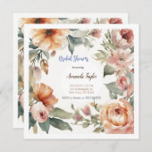 水彩花ミニマルブライダルシャワーカード (正面/裏面)