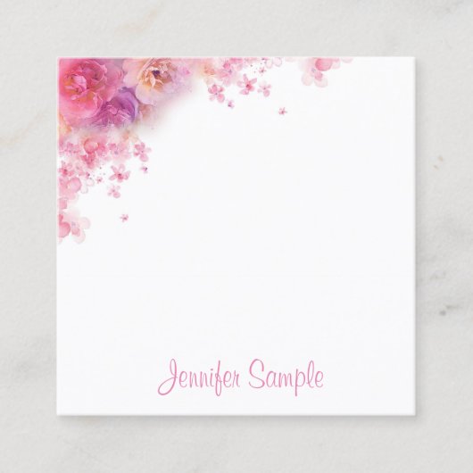 水彩花モダンフローラエレガントテンプレート スクエア名刺 (正面)