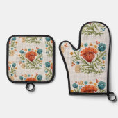 水彩花モダンモチーフ自然お洒落 鍋つかみ&鍋敷きセット (正面)