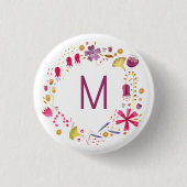 水彩花モダンモノグラム 缶バッジ (正面)