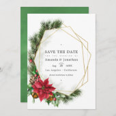 水彩花モダン幾何学クリスマスウェディング セーブザデート (正面/裏面)