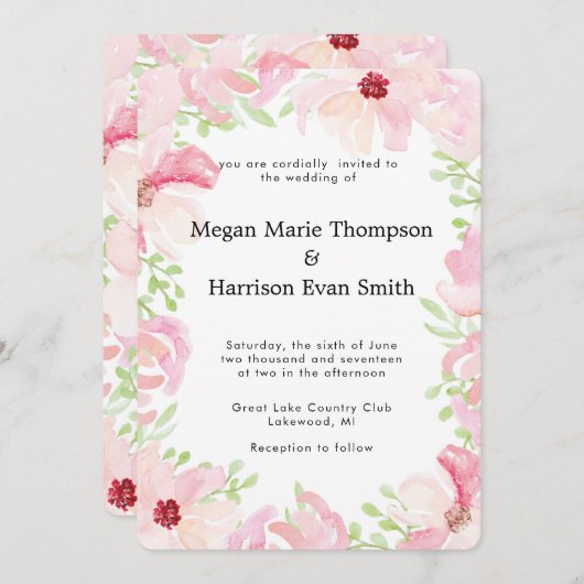 水彩花モダン結婚式招待状 招待状 (正面/裏面)
