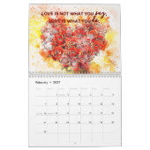 水彩花モチベーション付き引用文カレンダー カレンダー (2月 2027)
