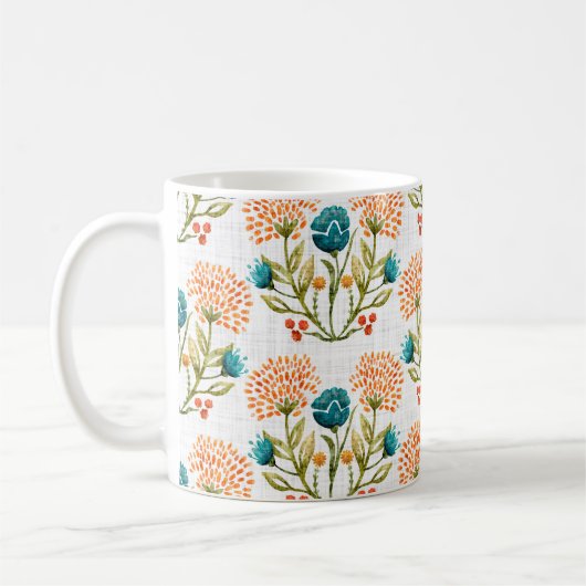 水彩花モチーフの背景。手絵を描E コーヒーマグカップ (左)