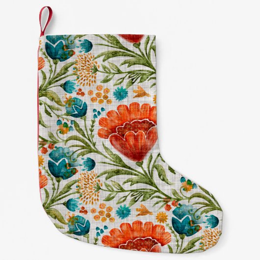 水彩花モチーフの背景。手絵を描E スモールクリスマスストッキング (正面)