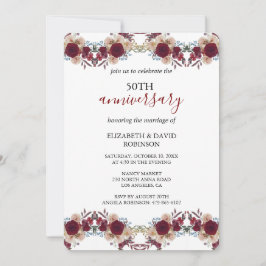 水彩花モチーフ 50周年結婚記念日 招待状
