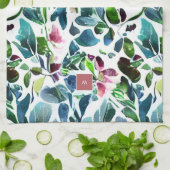 水彩花モノグラムの植物学 キッチンタオル (折り畳み)