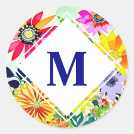 水彩花モノグラムの ラウンドシール