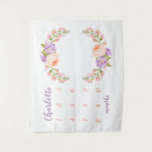 水彩花モノグラムベビーマイルストーン写真 タペストリー (正面)