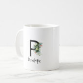 水彩花モノグラム退職コーヒーマグ コーヒーマグカップ (正面左)