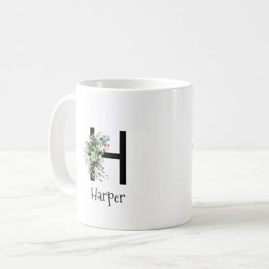 水彩花モノグラム退職コーヒーマグ コーヒーマグカップ (正面左)