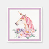 水彩花ユニコーンガールバースデーパーティー スタンダードカクテルナプキン (正面)