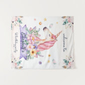 水彩花ユニコーンガール誕生日ウェルカム タペストリー (正面(横))