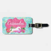 水彩花ユニコーンピンクブルーガールズ名 ラゲッジタグ (正面横)
