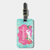水彩花ユニコーンピンクブルーガールズ名 ラゲッジタグ (正面縦)