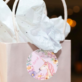 水彩花ユニコーン女の子ありがとう ラウンドシール