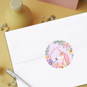 水彩花ユニコーン女の子ありがとう ラウンドシール