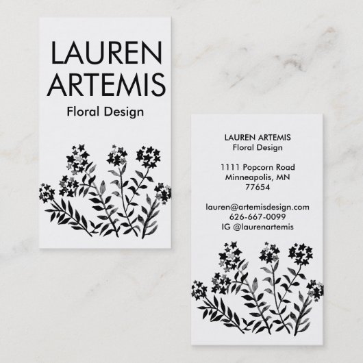 水彩花ユニーク植物性モダンフローラ 名刺 (正面/裏面)