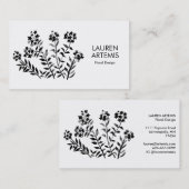 水彩花ユニーク植物性モダンフローラ 名刺 (正面/裏面)