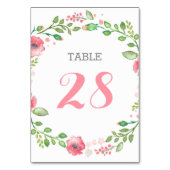水彩花リースかわいいエレガントな結婚式 テーブルナンバー (正面)