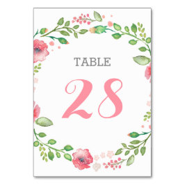 水彩花リースかわいいエレガントな結婚式 テーブルナンバー