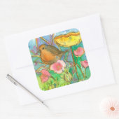 水彩花ロビンバード スクエアシール (封筒)