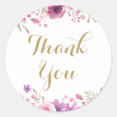 水彩花ローズ ゴールドスクリプト サンクス ラウンドシール (正面)