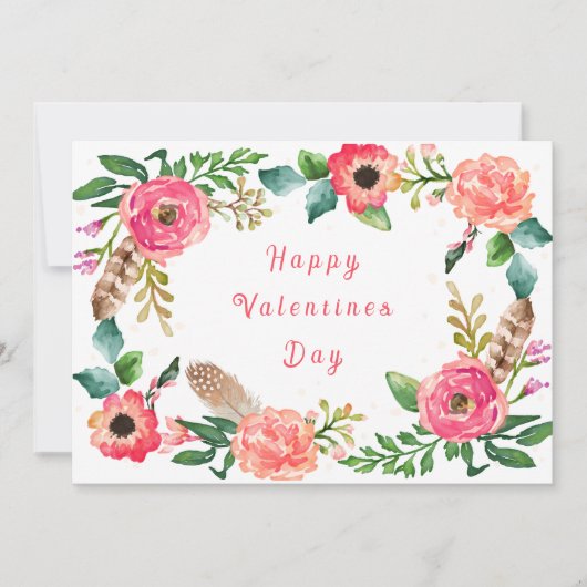 水彩花付きバレンタインの名刺 招待状 (正面)