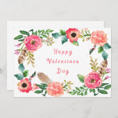 水彩花付きバレンタインの名刺 招待状 (正面/裏面)